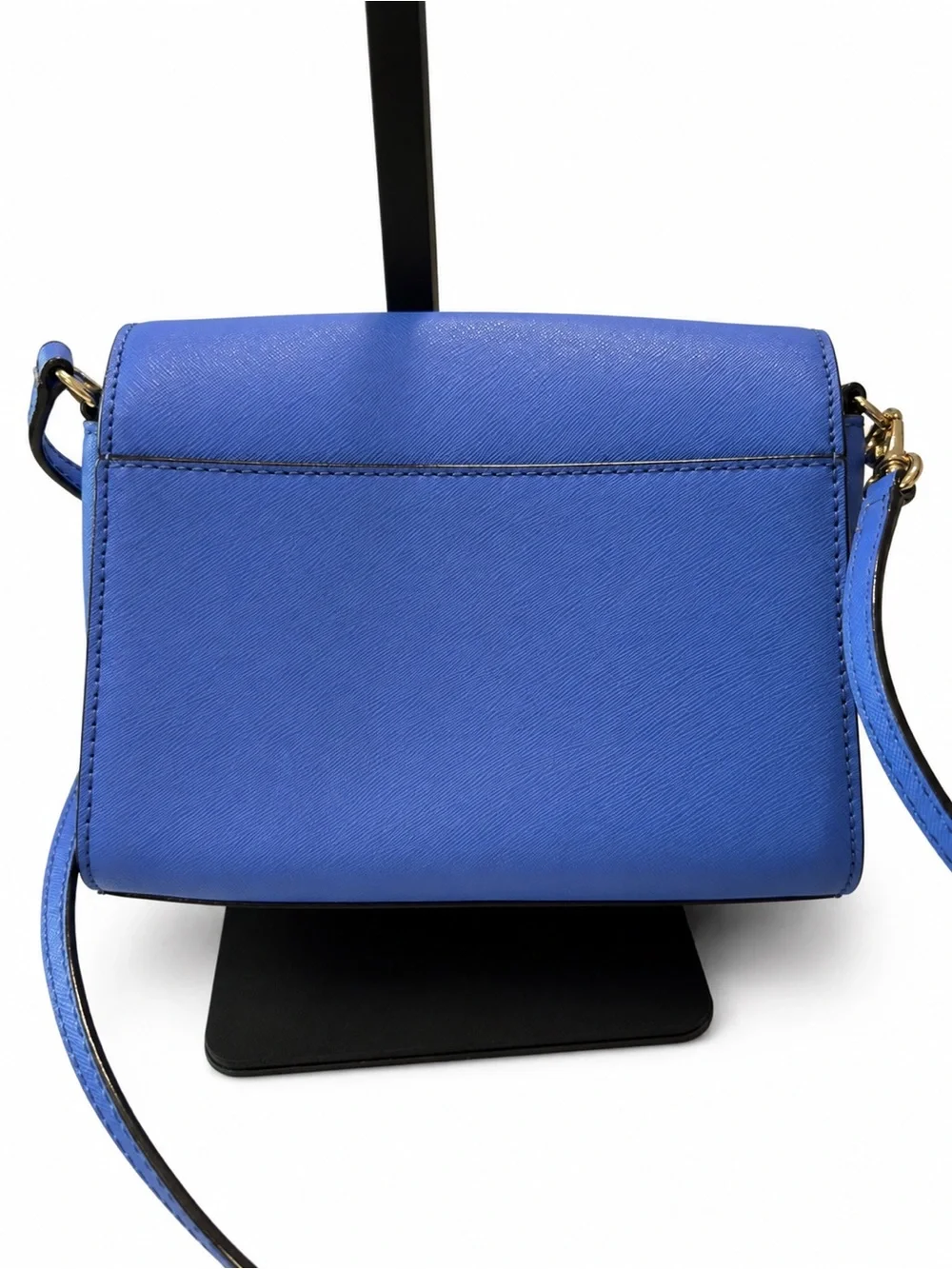 kate spade cobalt blue saffiano crossbody with gold logo